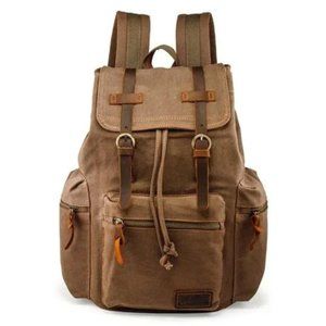 NEW 21L Vintage Canvas Backpack Coffee Rucksack Hiking Shoulder Bag